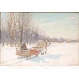 Andrei Afanas'evich Egorov (Russian 1878-1954) - Horse-drawn sled in a winter landscape, oil on