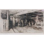 Harry Becker (1865-1928) - Milking in the barn, etching, signed in pencil to the margin, 17 x