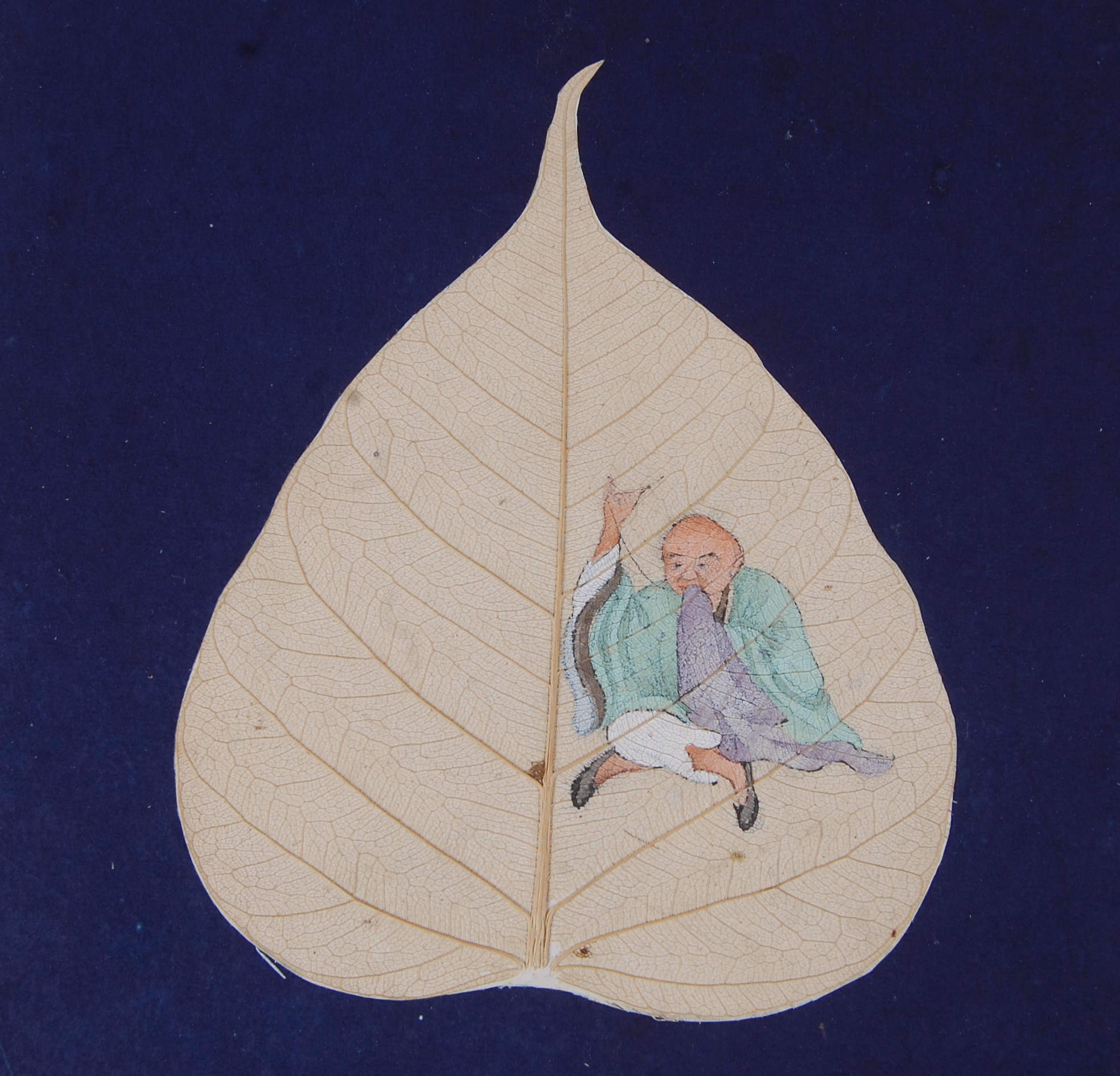 An album of Bodhi tree leaf paintings, containing eighteen gouache paintings depicting various - Image 5 of 21