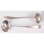 A pair of George III Scottish provincial silver sauce ladles, in the Old English pattern, having