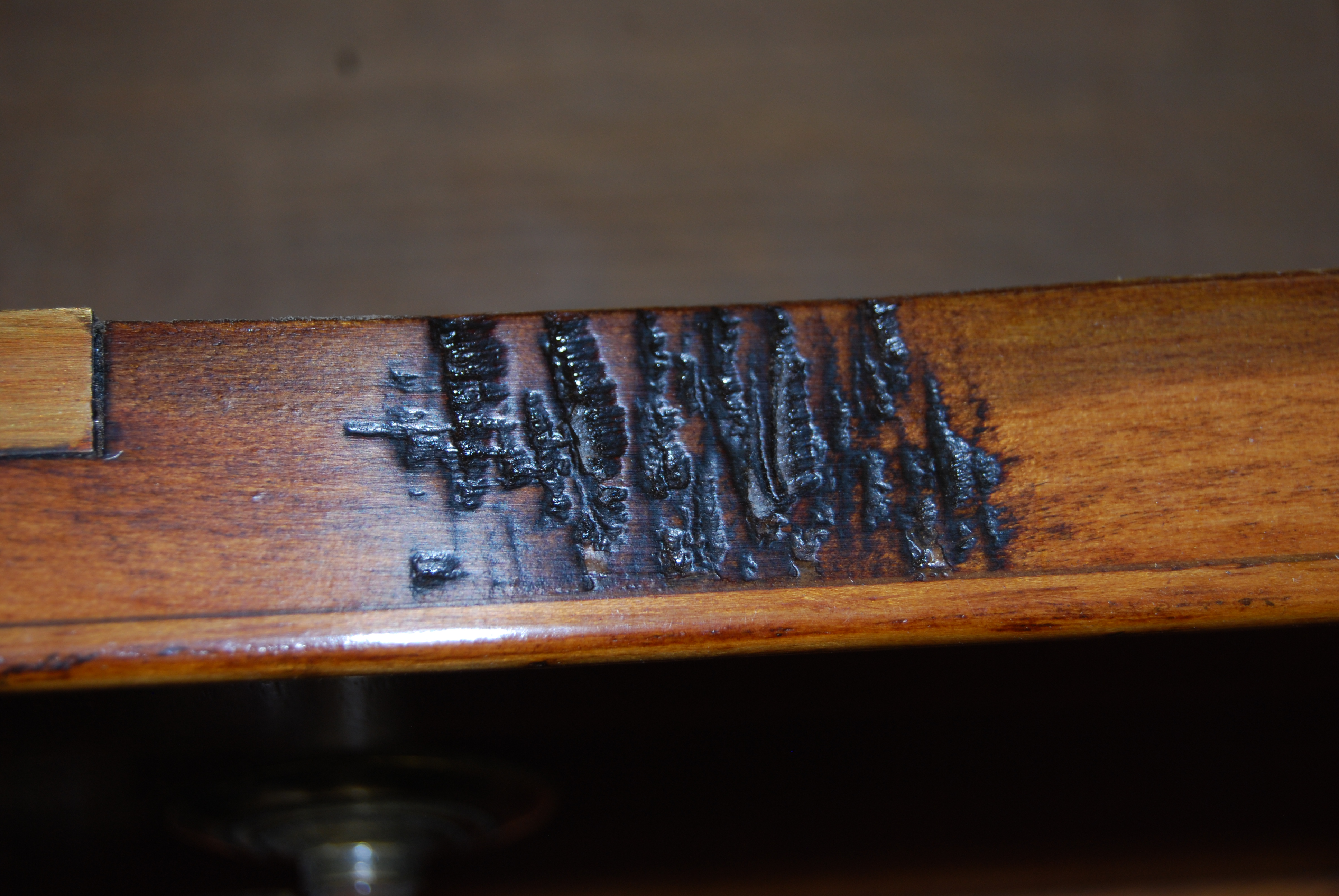 A pair of figured walnut cross and feather banded bedside chests, each having brushing slide over - Image 2 of 2