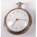 A Georgian sterling silver pair cased keywind fusee pocket watch, having pierced inner balance