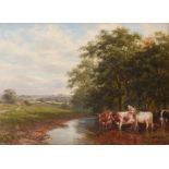 Joseph Dixon Clark (1849-1944) - Cattle watering, oil on canvas, signed and dated 1887 lower left,