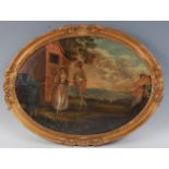 Circa 1800 continental school - The Wedding, oil on panel, framed as an oval, 44 x 61cm