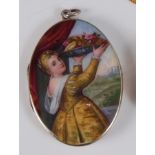 A circa 1900 continental silver gilt and enamel locket depicting three-quarter study of a lady in