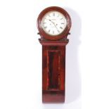 A Victorian mahogany droptrunk wall clock, the repainted 11" circular white enamelled dial signed