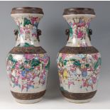 A pair of Chinese famille rose crackle glaze stoneware vases, 20th century, each having waisted