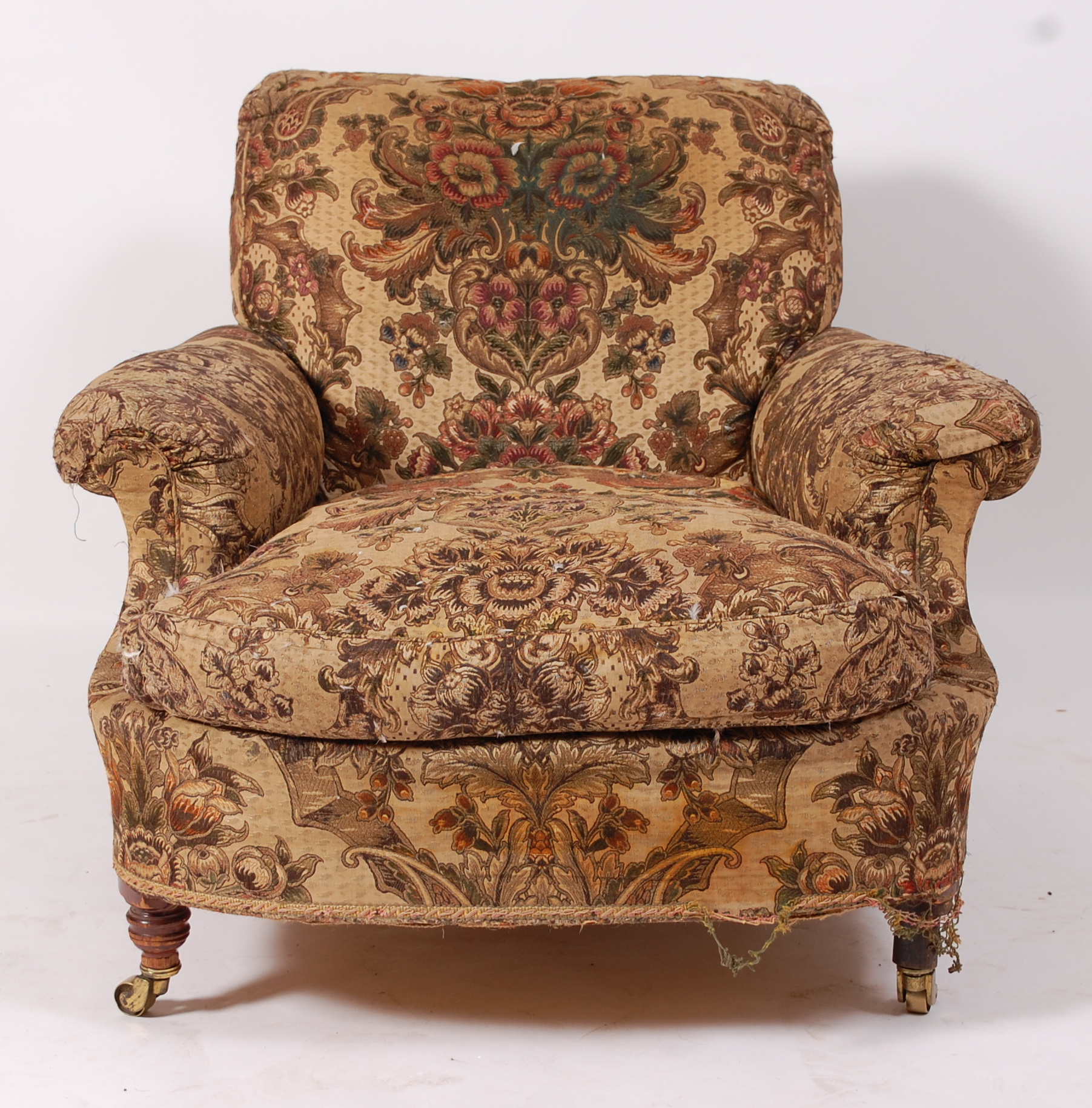 A Victorian oak framed armchair in the manner of Howard & Sons, having a deep seat, the whole - Image 3 of 7