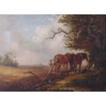 Thomas Smythe (1825-1907) - Shire-horses pulling a lone single furrow plough in a landscape with