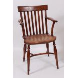 A 19th century English fruitwood and elm seat chair, having moulded vertical splatback and dish