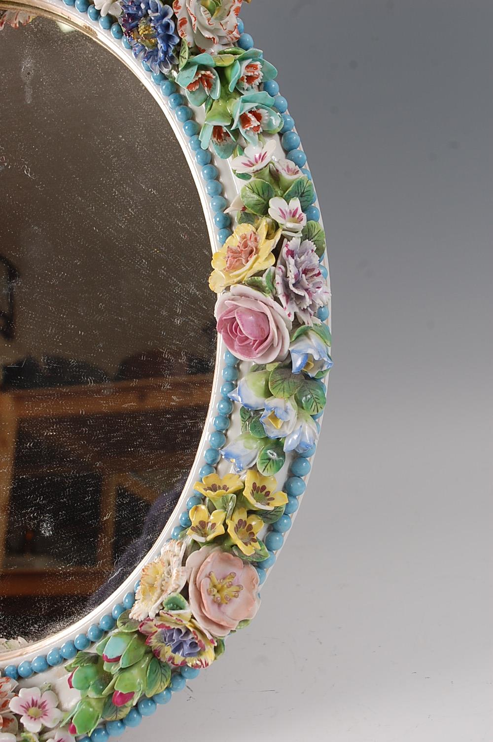 A 19th century Meissen porcelain easel dressing table mirror, the circular plate with ribbon - Image 3 of 6