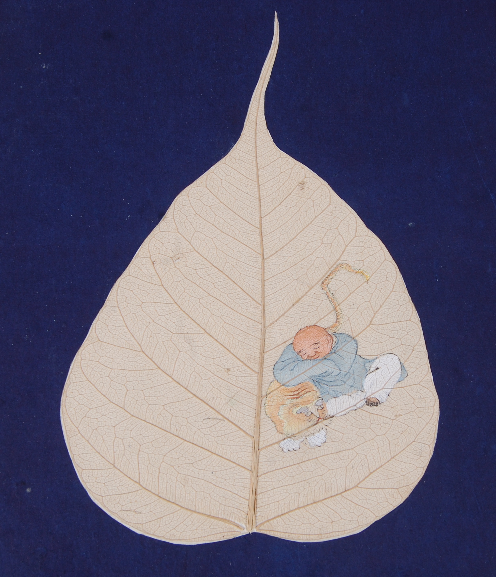 An album of Bodhi tree leaf paintings, containing eighteen gouache paintings depicting various - Image 8 of 21