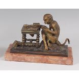 After Anton Louis Barye - Humorous bronze model of a monkey studying history and geography at a