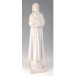 F. Rosa - a large circa 1900 Italian carved white marble figure of a standing hooded monk, typically