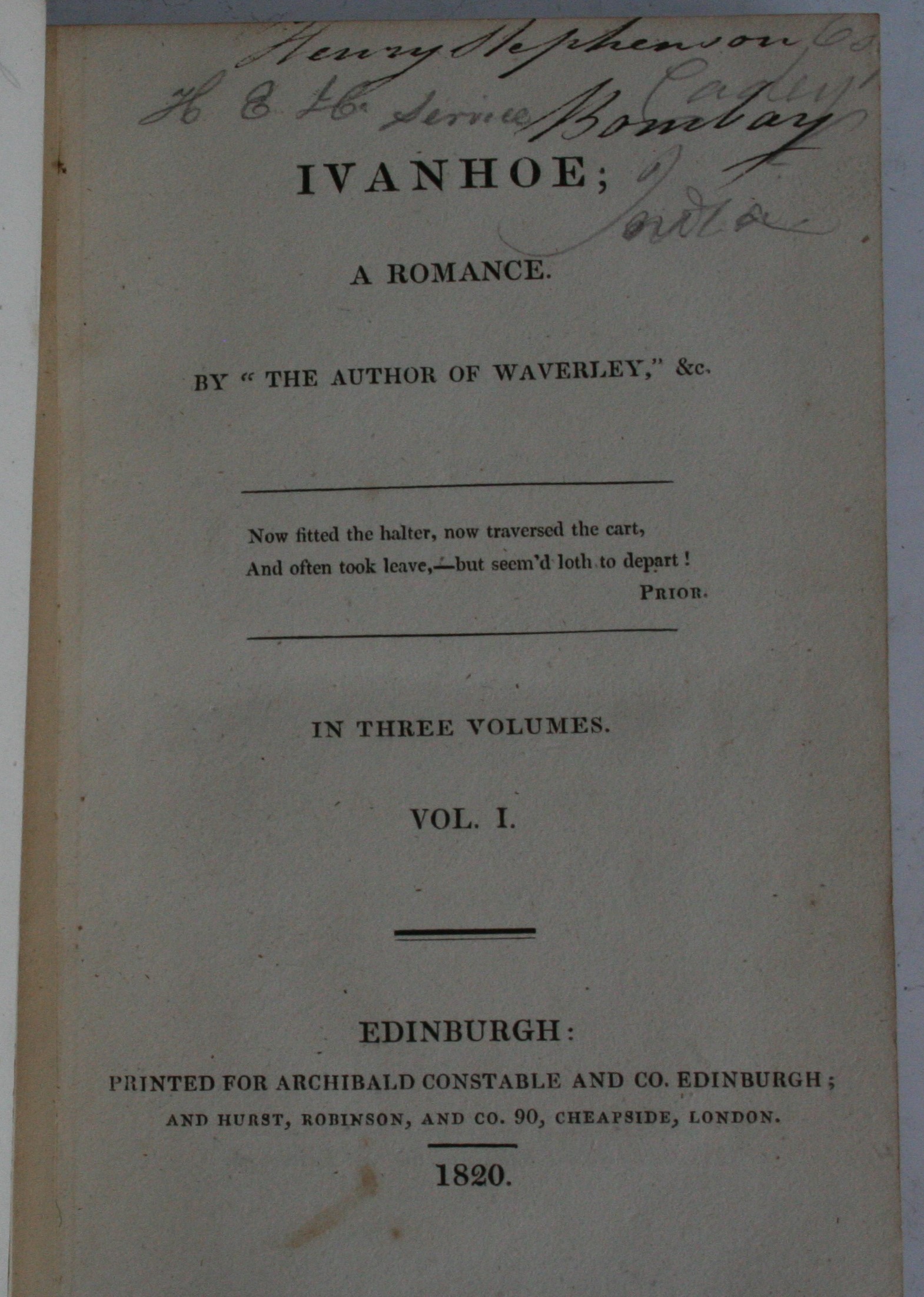 SCOTT, Walter, Ivanhoe. Archibald Constable & Co, Edinburgh. 1820 1 st edition in 3 volumes. This is - Image 3 of 3