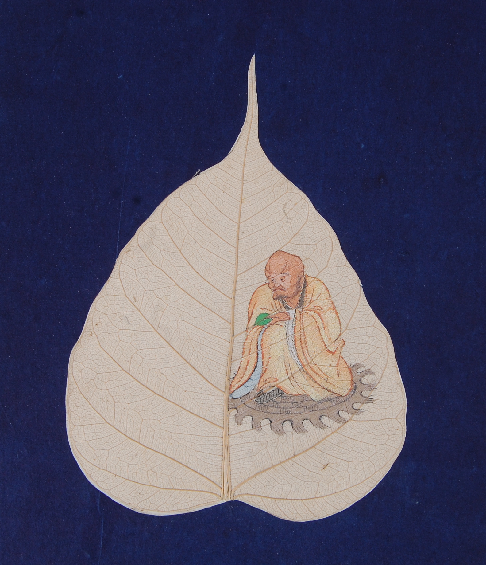 An album of Bodhi tree leaf paintings, containing eighteen gouache paintings depicting various - Image 14 of 21
