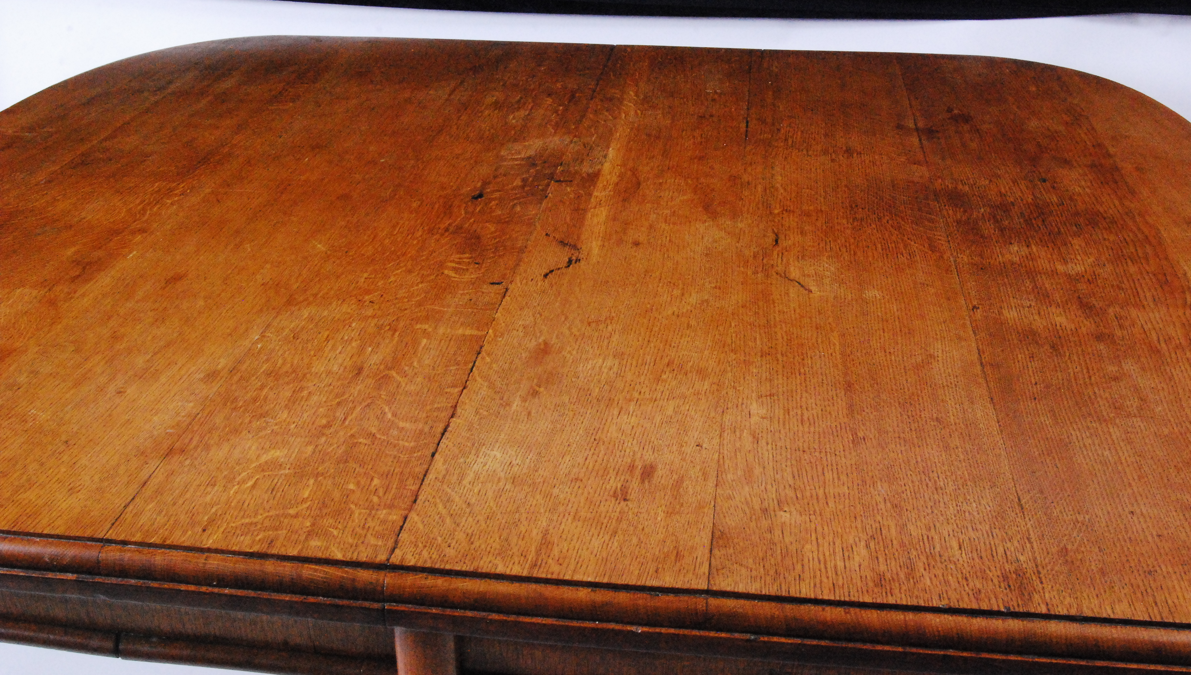 A Victorian oak extending dining table, of good size, the top having a moulded edge, four drop-in - Image 2 of 3