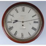Dent of London - a Victorian mahogany cased circular dial wall clock, brass bezel, signed white
