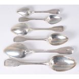 A late Georgian silver part cutlery suite, in the Fiddle pattern, comprising six tablespoons, six