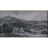 Leonard Russell Squirrell (1893-1979) - Abbey within a landscape, preliminary pencil sketch, 6.5 x