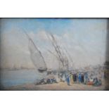 Early 20th century Orientalist school - Coastal scene at Algiers(?), oil on panel, indistinctly