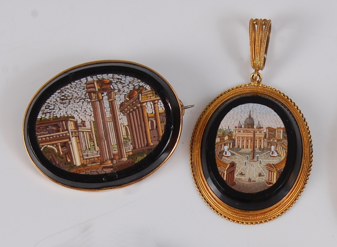 An Italian micro-mosaic brooch depicting St Peters square, within yellow metal mount with fine