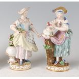 A near-pair of late 19th century Meissen porcelain figures, one as a maiden with basket of