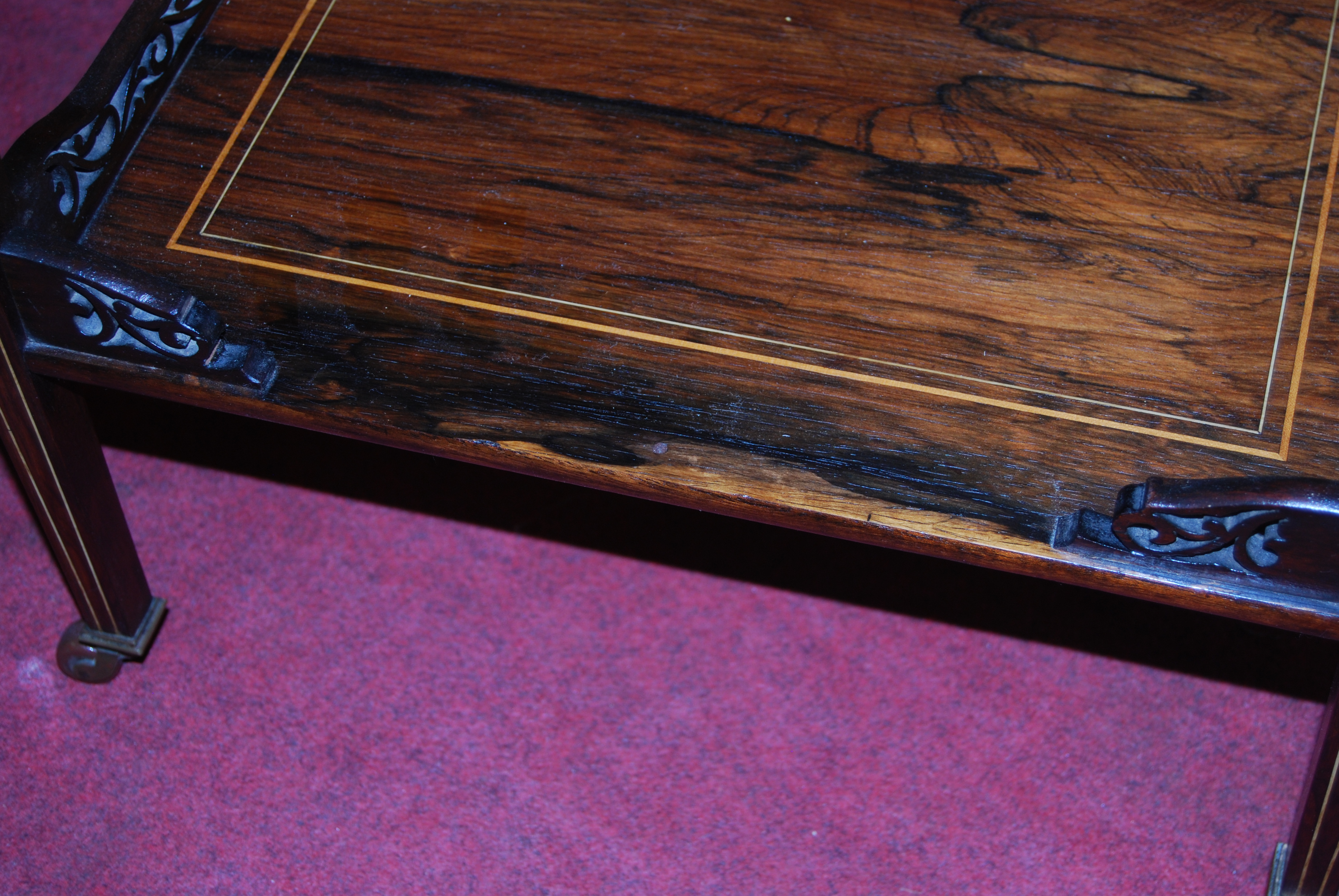 A Sheraton Revival rosewood and marquetry inlaid two-tier occasional table by Maple & Co, the oval - Image 4 of 4
