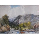 George Robert Rushton RI RBA (1868-1947) - Rocky river in a mountain landscape, watercolour,