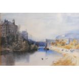 Late 19th century English school - A view of the river Avon with Pulteney Bridge in Bath,
