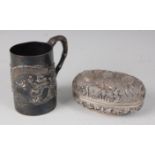 An early 20th century Chinese export silver mug by Wang Hing, having bamboo handle, the body