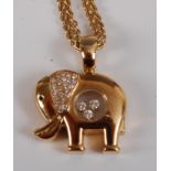 A Chopard 18ct gold Happy Diamonds elephant pendant, the ears pavé set with 24 small brilliant cut