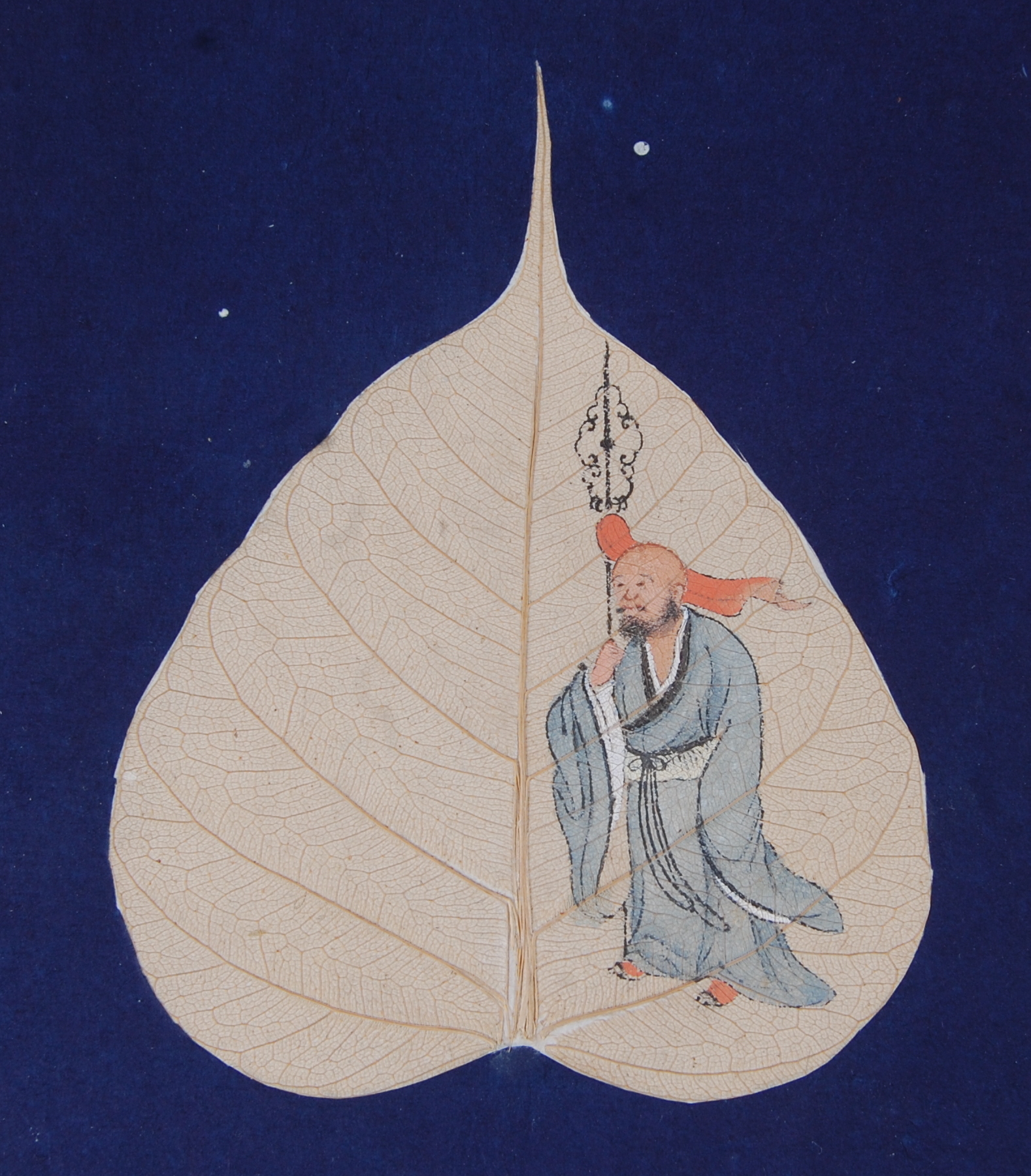 An album of Bodhi tree leaf paintings, containing eighteen gouache paintings depicting various - Image 11 of 21
