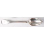 A George IV silver stuffing spoon , in the Fiddle pattern, having monogram and armorial engraved