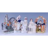 Two Victorian Staffordshire flatback figures, each of a lady riding side-saddle, one entitled