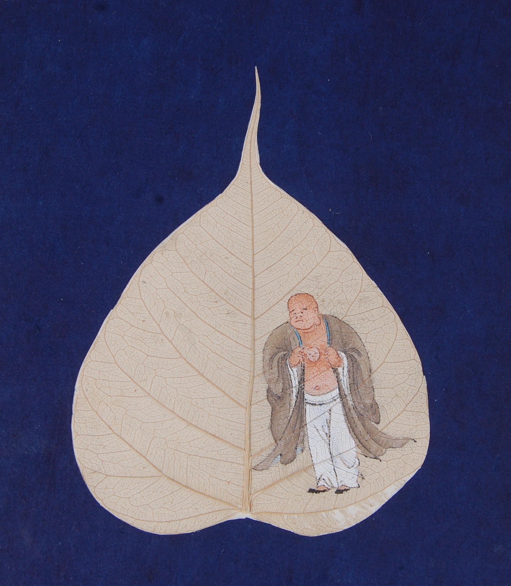 An album of Bodhi tree leaf paintings, containing eighteen gouache paintings depicting various - Image 15 of 21