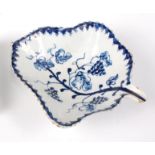 A Lowestoft porcelain pickle dish, circa 1758-1765, underglaze blue painted with fruiting vines