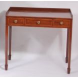 An early 19th century mahogany crossbanded and chequer strung three-quarter gallery back side table,