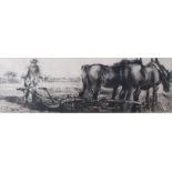 Harry Becker (1865-1928) - Heavy horses ploughing, etching, 25 x 75.5cmCondition report: Mount