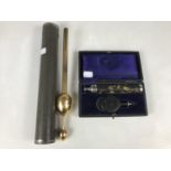 A Townson & Mercer brass hydrometer together with an ophthalmoscope by C. F. Thackray of Leeds and