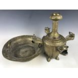 Two items of oriental / Middle Eastern brass including a multi-spouted lamp / vessel