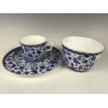 A late 19th century Royal Crown Derby Wilmot pattern trio and bowl (bowl a/f)
