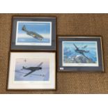 Three signed aviation prints after works by Keith Woodcock and Timothy O'Brien, each signed by a