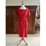 Two late 1960s / early 1970s Stephen Marks of London linen summer dresses, one in red and one in