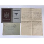 A German Third Reich Arbeitzbuch, Kenkarte and autograph letter