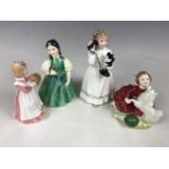 Four Royal Doulton figurines including Hello Daddy HN3651, Francine HN2422, Mothers Helper HN3650