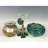 A Mdina studio glass vase together with one other and a Leprechaun vase (a/f)