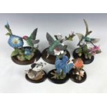 Six Country Artists bird figurines including a kingfisher and a robin etc