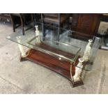 A near contemporary neo-classical influenced glass, gilt metal and faux-rosewood coffee table, the