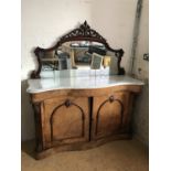A Victorian marble-topped, mirror-backed chiffonnier, serpentine fronted and burr-walnut veneered